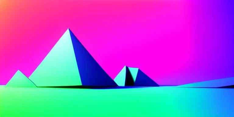 3d rendering. Abstract futuristic neon background. Fantastic landscape with glowing geometric triangular frame and mountains