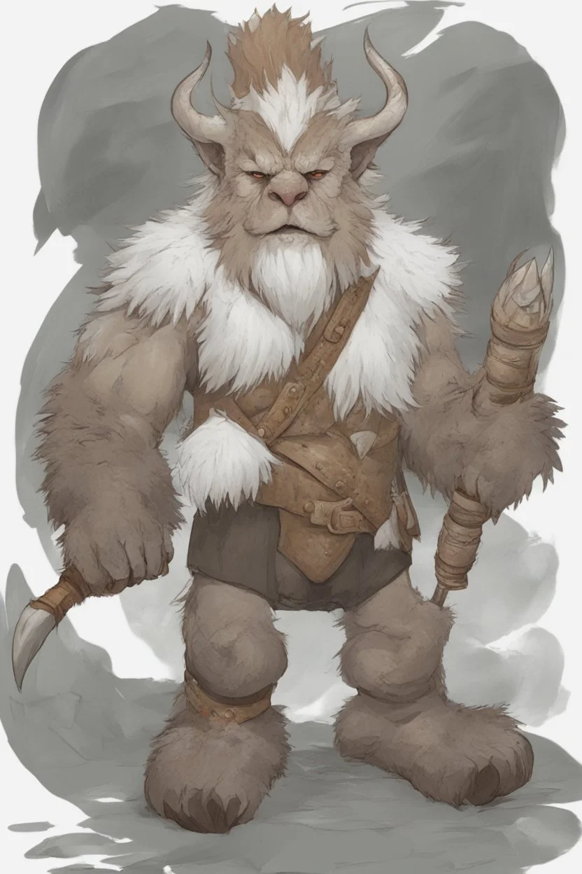 Dnd a bugbear with white fur and leather armor