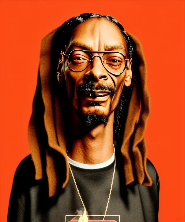 Snoop Dogg, burning cigar with dollars, leaf background