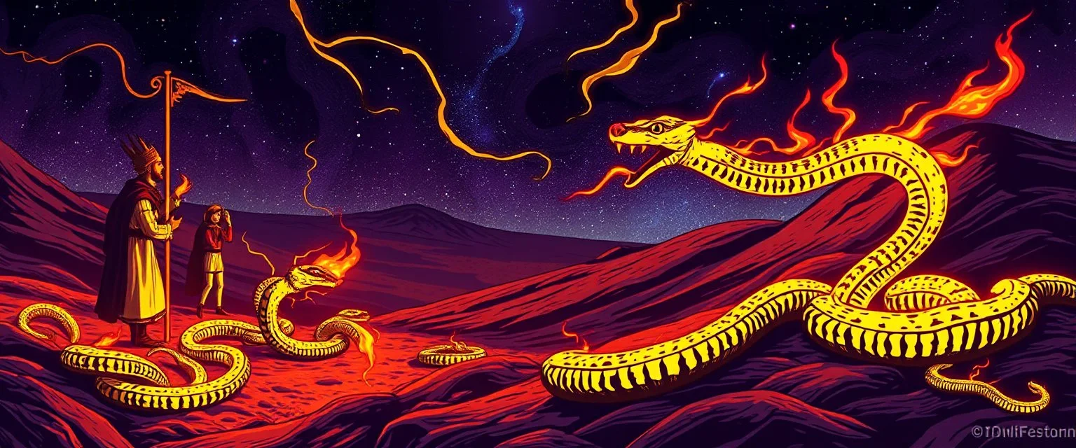 Then the Lord sent fiery serpents among the people and they bit the people, so that many people of Israel died. 7 So the people came to Moses and said, “We have sinned, because we have spoken against the Lord and against you; intercede with the Lord, that He will remove the serpents from us.” And Moses interceded for the people. 8 Then the Lord said to Moses, “[a]Make a fiery serpent, and put it on a flag pole; and it shall come about, that everyone who is bitten, and looks at it, will live.” 9