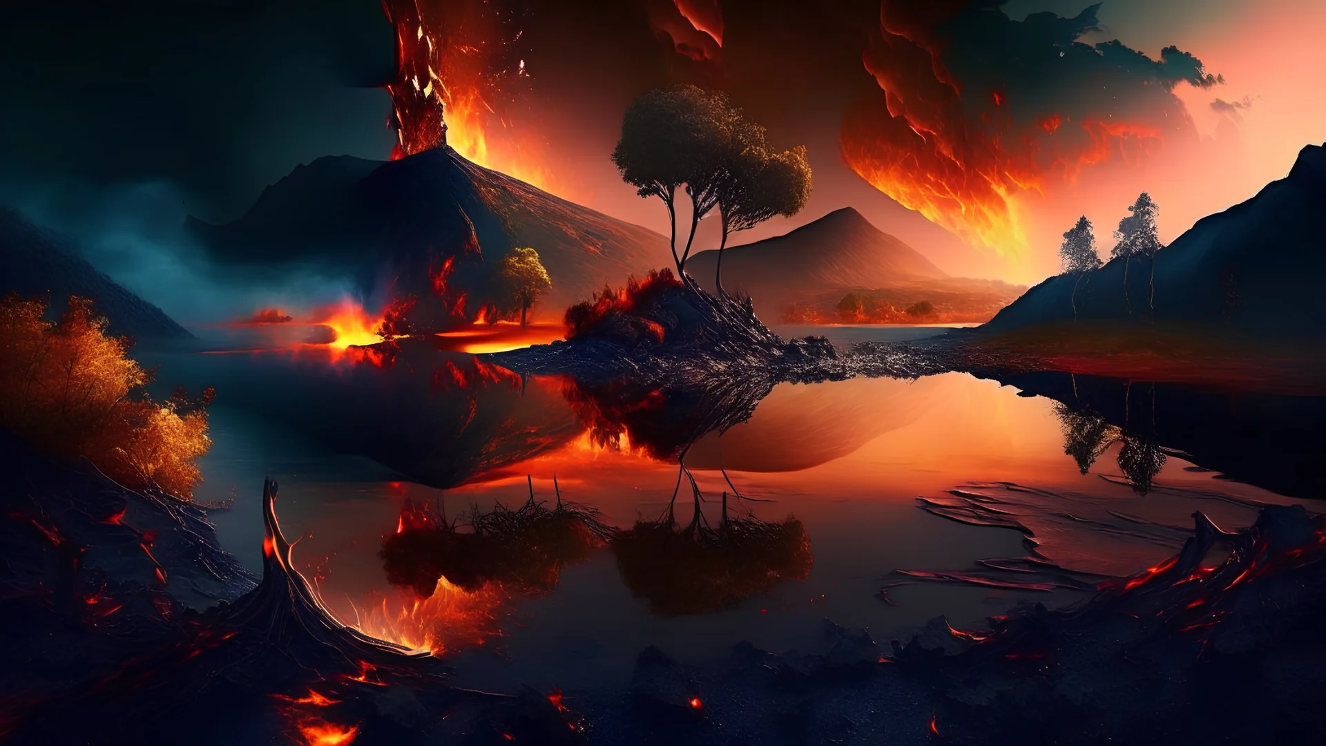 Beautiful nature landscape with fire