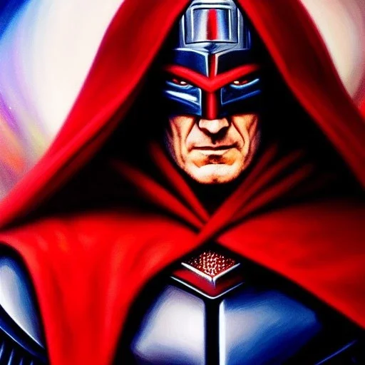 ultra detailed fullbody Portrait in oil on canvas of Magneto wearing Red metal Armor , extremely detailed digital painting, extremely detailed face,crystal clear Big Glowing eyes, mystical colors , perfectly centered image, perfect composition, rim light, beautiful lighting, 8k, stunning scene,extremely sharp detail, finely tuned detail, ultra high definition raytracing, in the style of robert e howard and pablo oliveira and Ken Kelley and Ohrai Noriyoshi and Simon Bisley and tom