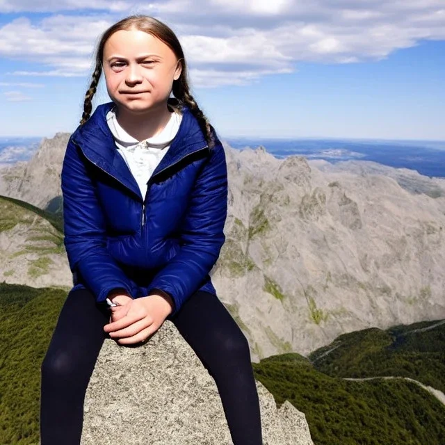 portrait of Greta Thunberg on top of the world