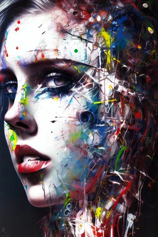 Danish singer MØ face, Abstract portrait by Yoji Shinkawa, Jackson Pollock