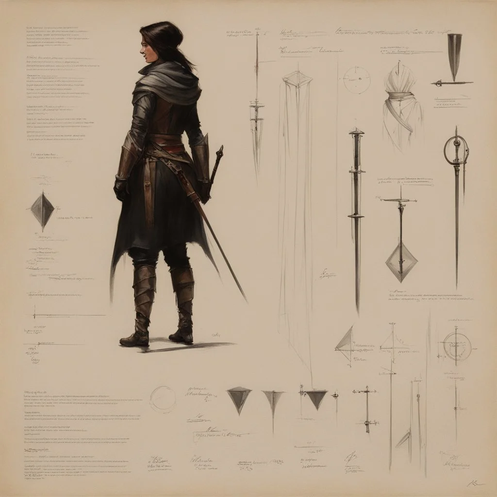 ConceptSheet by Guy Borremans: 'The Prince of thieves' - leather mithril Design for the woman rogue