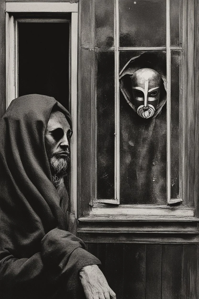 realism, street, russian depression, music album, from the window, depression, russian 90, post punk, man with old god mask