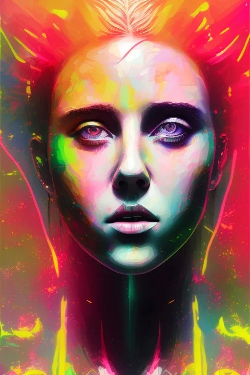  Danish singer MØ face,neon tones,Abstract Yoji Shinkawa,