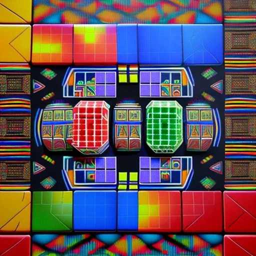 Kente scene, surreal, flying Rubik's cube, african pattern symbols, engraved, 8k quality, hyper realistic, unreal engine 5