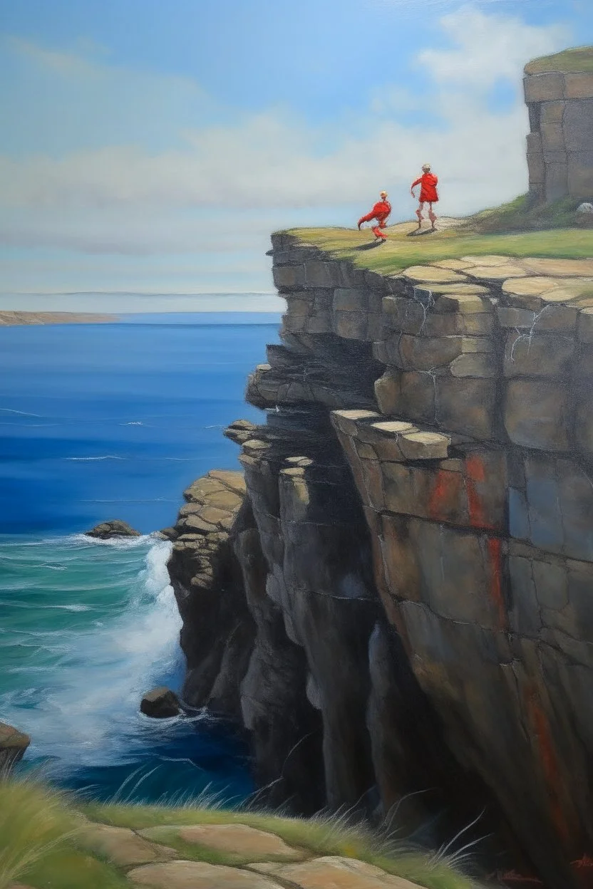 Big nose cliff diver, prize winning oil painting