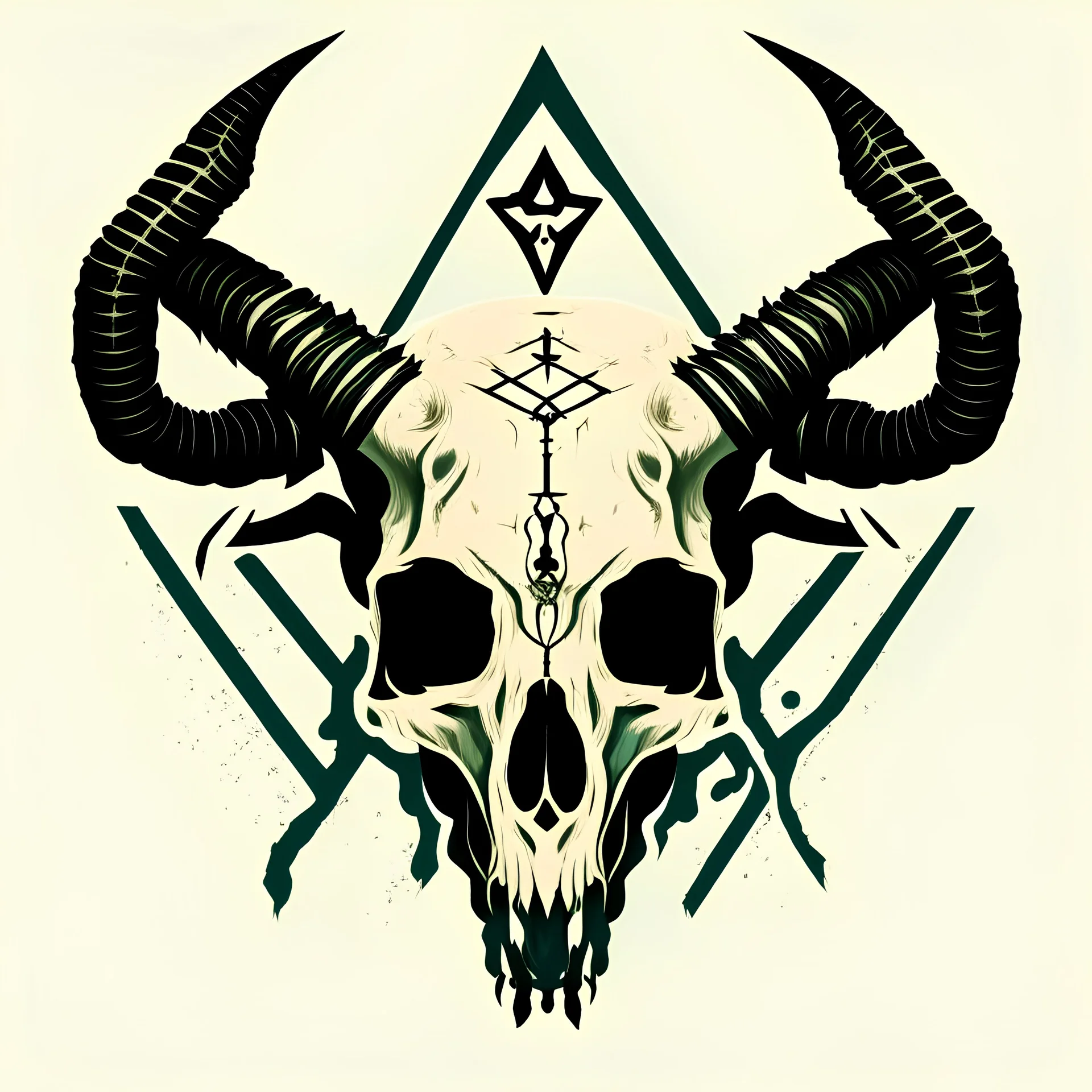 create a vector style illustration of a goat skeleton skull with horns