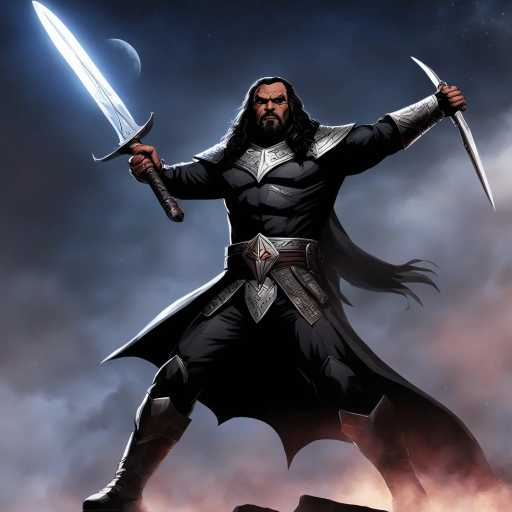 gangsta klingon rises his Bat'leth above his head, he has his feet on his victim