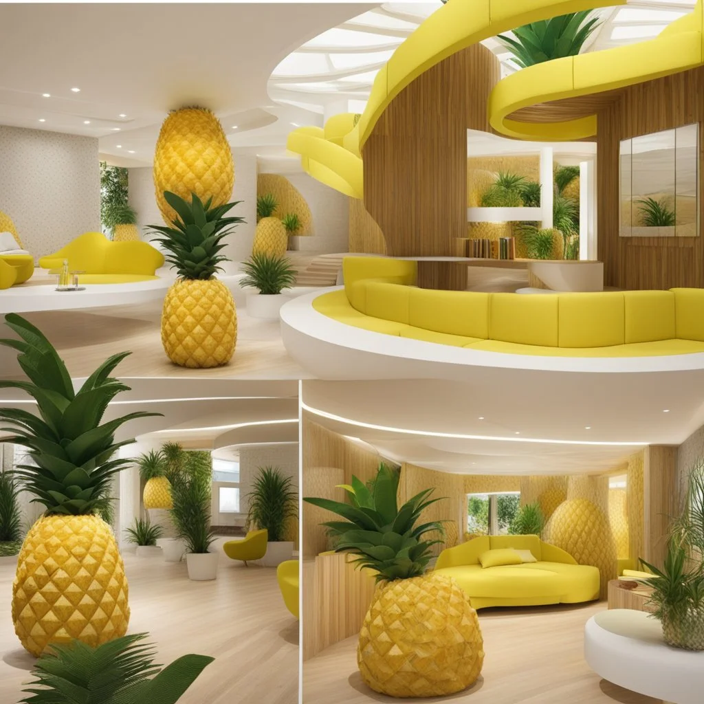 A tourist resort in the shape of a pineapple "interior design"