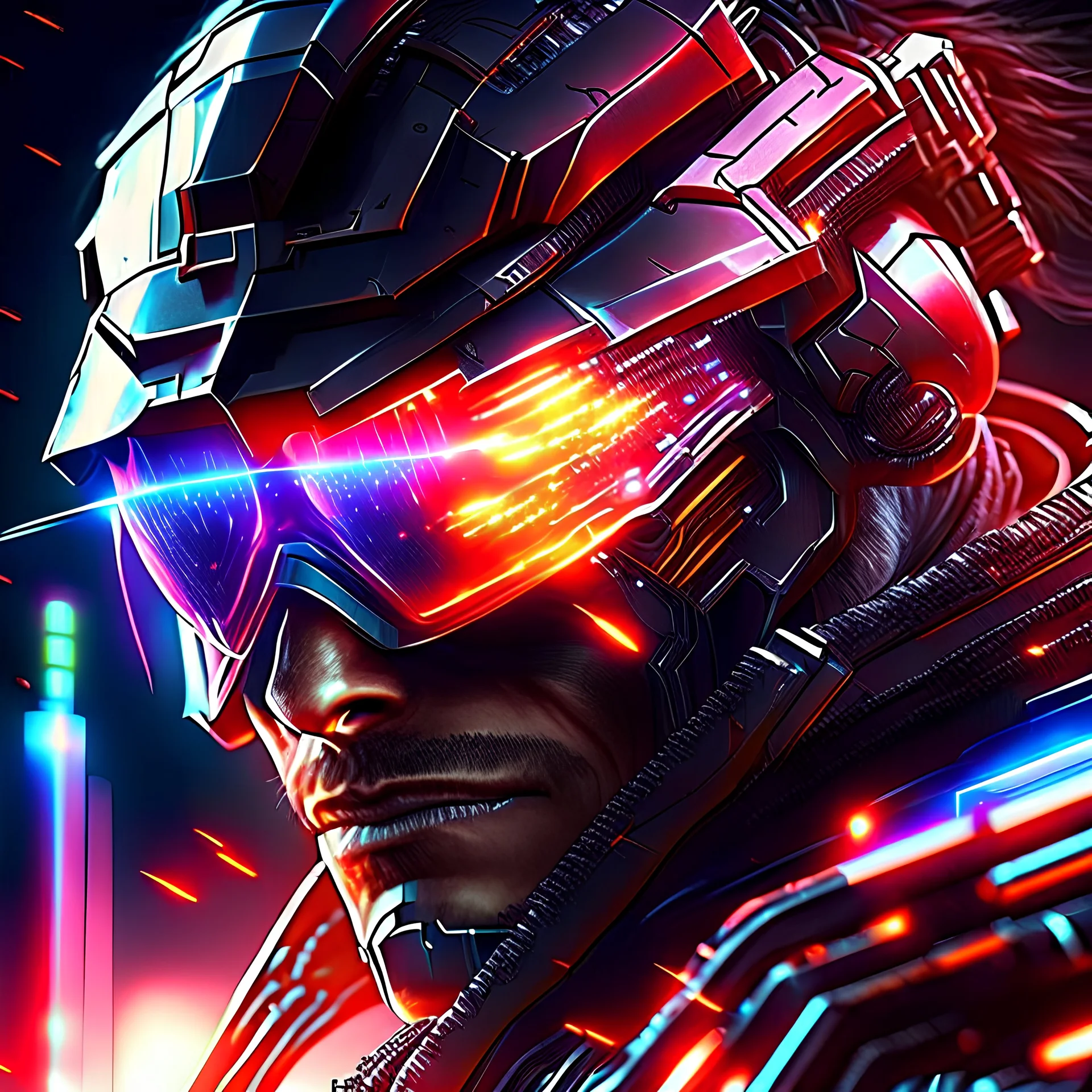 Badass, cyborg, bounty hunter, relentless, high-tech, futuristic, laser guns, augmented, cybernetic enhancements, ruthless, intergalactic, bionic, unstoppable, lethal, cybernetic eye, space cowboy, mechanical, hardened, cybernetic arm cannon, feared, galaxy's most wanted, advanced tracking system, battle-hardened, space outlaw, titanium exoskeleton, relentless pursuit, cybernetic upgrades, space pirate, no-nonsense, high-powered energy weapons, bionic legs, deadliest in the universe, powerful