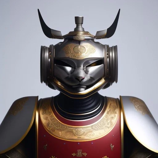 beautiful smooth realistic Japanese samurai robot cat body, run on dark cosmos background, dog еye, extremely sharp detail, finely tuned detail, ultra high definition, 8 k, unreal engine 5, ultra sharp focus, accurate sword wings, positive smile