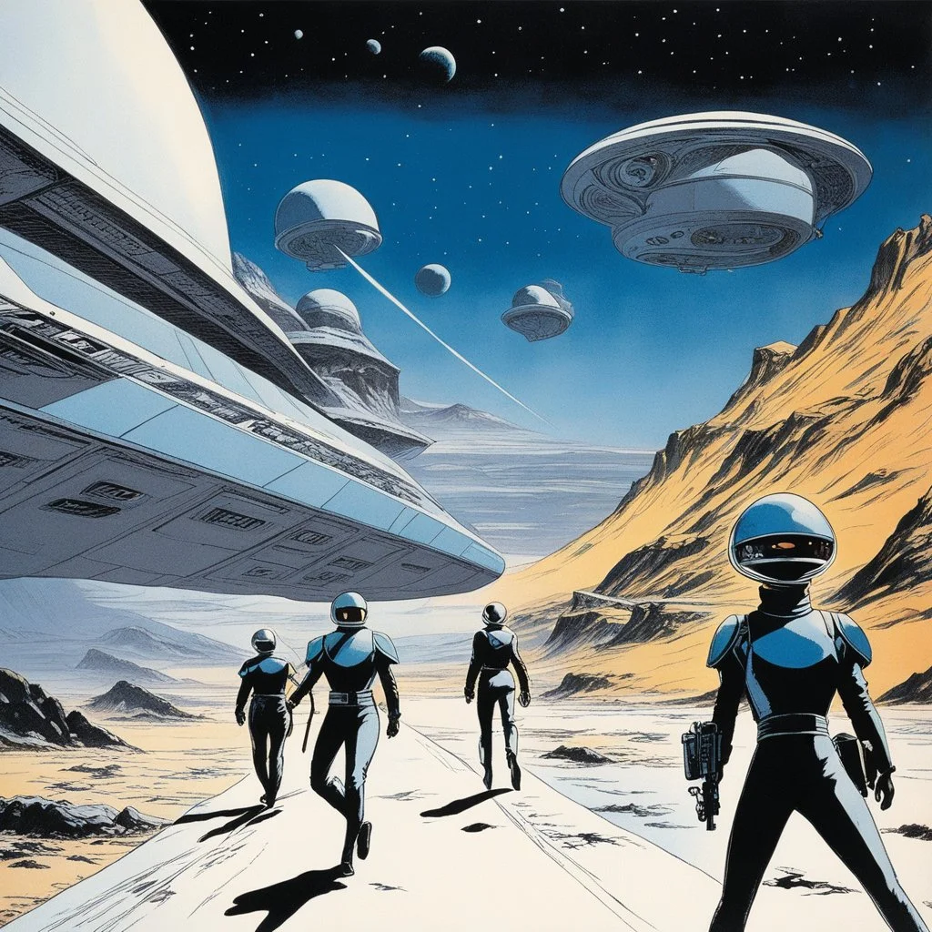 [illustration by Jean-Claude Mézières (1967] )Valérian and Laureline, futuristic spatio-temporal French special agents, navigate the ever-shifting landscapes of time and space with a grace born of experience and a resolve tempered by duty. Armed with advanced technology and unwavering determination, they traverse the corridors of time, unraveling the mysteries of the past and safeguarding the sanctity of the future.