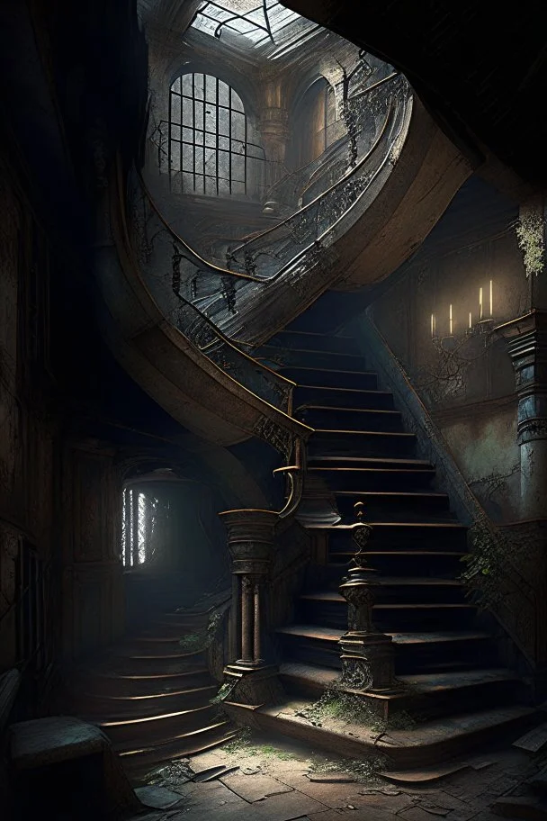 tavern dystopian rich stairs entrence