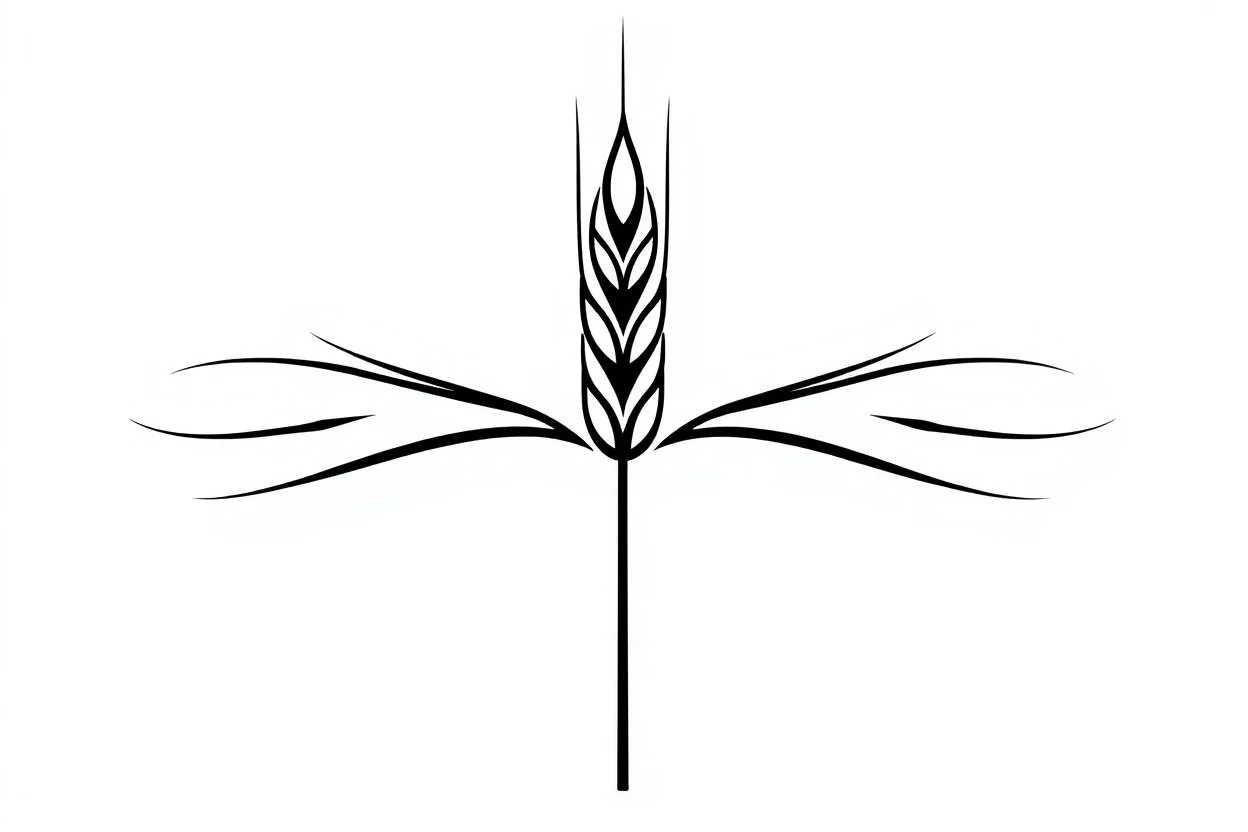 Graphic element of wheat sheaf, vertical, black on white vector