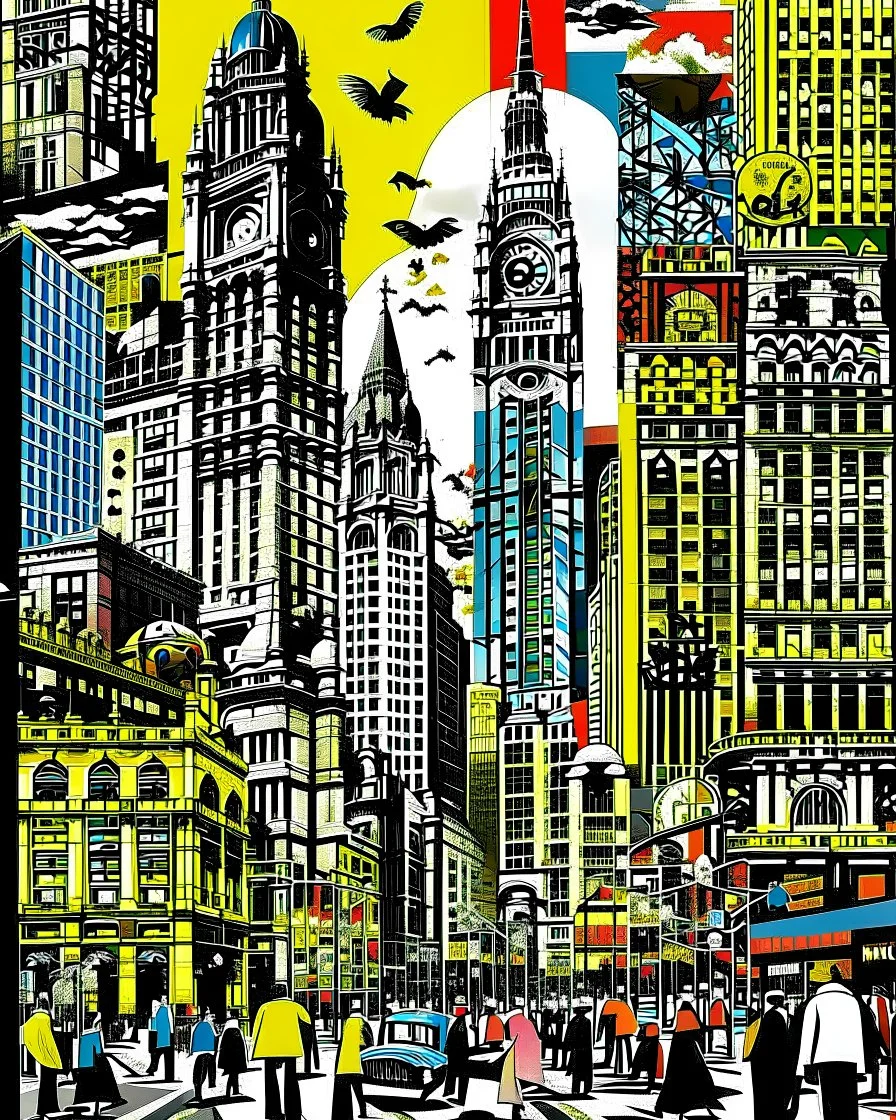Prompt : A striking high-contrast, cinematic photo-style vertical collage that captures the essence of the City. Each letter of "CHICAGO" is represented by a dynamic and vibrant scene, with different iconic landmarks and moments in time. Grand buildings and Parks dominate the background, while smaller scenes such as bustling street life, yellow taxis, and people performing various activities fill the foreground. The overall mood is energetic and lively, with an emphasis on the vibrant spirit of