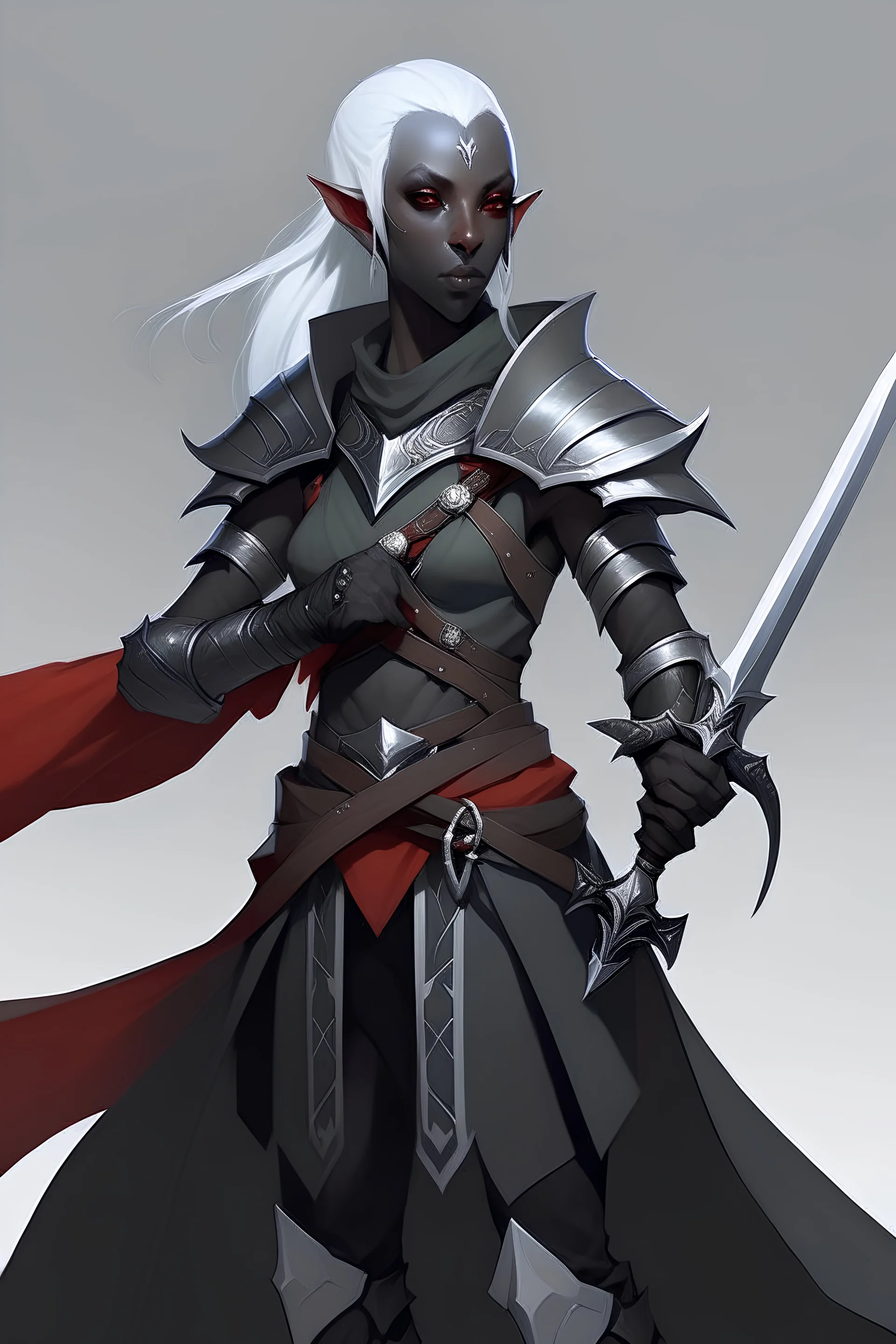 Drow elf wearing Christmas simple leather holding a great sword with both hands