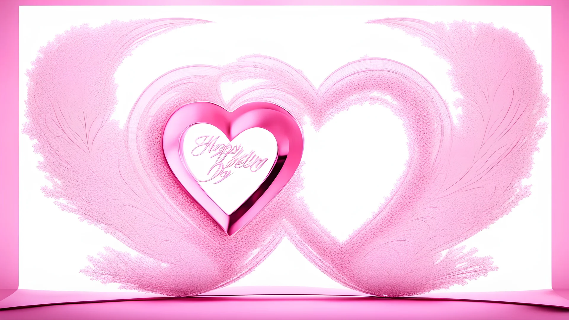 Un cautivador render en 3D de un corazón de cristal rosa brillante suspendido dentro del texto estilizado "Feliz Día Yoselin". El corazón está intrincadamente detallado, con una textura sutil que agrega profundidad y realismo. El texto es atrevido y moderno, con un toque de elegancia. El ambiente general de la imagen es romántico y futurista, con un toque de misterio