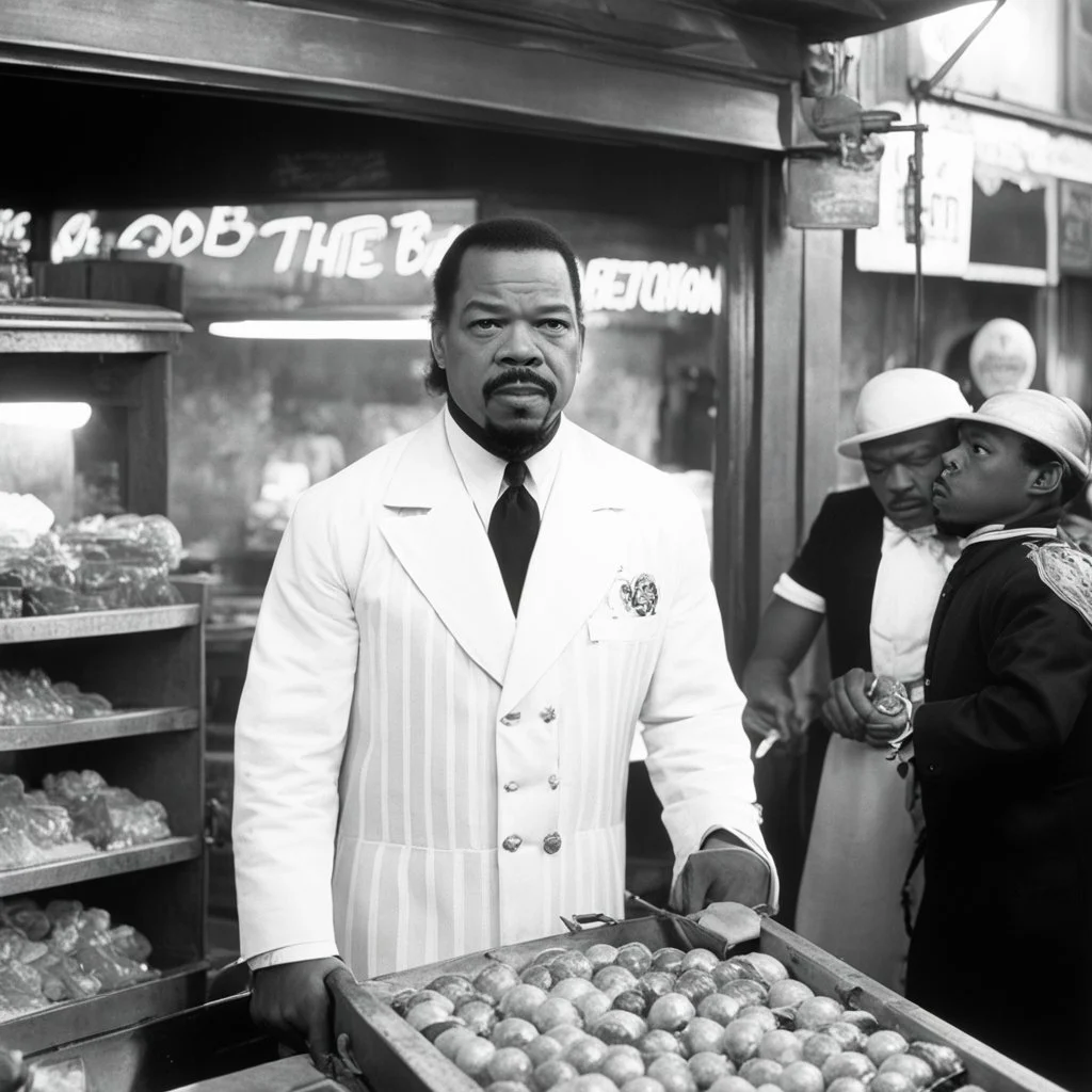 [Voodoo movie by Wes Anderson] Ice-T Fin Tutuola as a butcher in new Orlean, vintage 1970's photo
