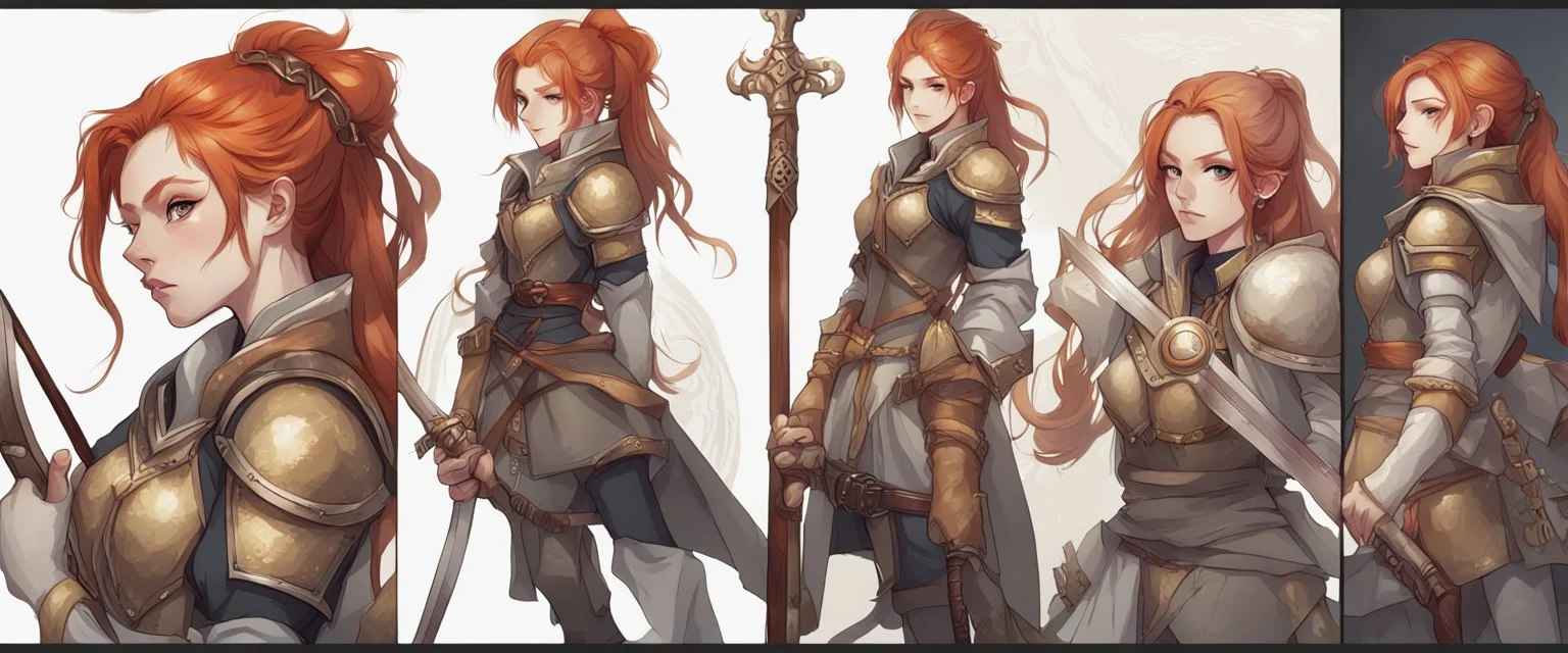 Teenaged Female Red haired kitsune paladin/bard