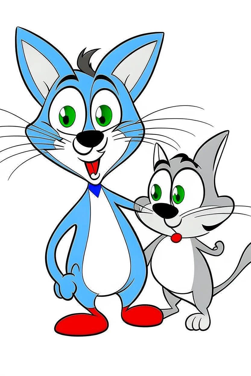 cartoon of tom and jerry. simple thin crisp lines. kids. no shading. with no color