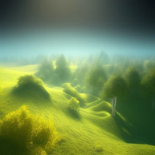 fractal landscape, volumetric fog, rays, lazer, godray