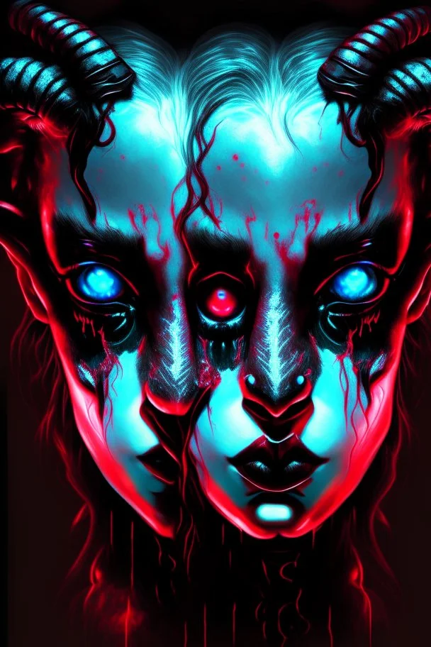 Comic book art style two headed lamb with red eyes, digital portrait, dark fantasy, black iridescent skin, holographic, shiny, PVC texture, wet look, anime, gothic