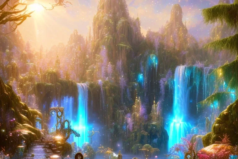  white and gold crystal cosmic ambiance，waterfall, full of details, smooth, bright sunshine，soft light atmosphere, light effect，vaporwave colorful, concept art, smooth, extremely sharp detail, finely tuned detail, ultra high definition, 8 k, unreal engine 5, ultra sharp focus