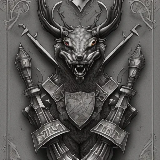 coat of arms of a dark city of blacksmith vampires with tatoos, very detailed