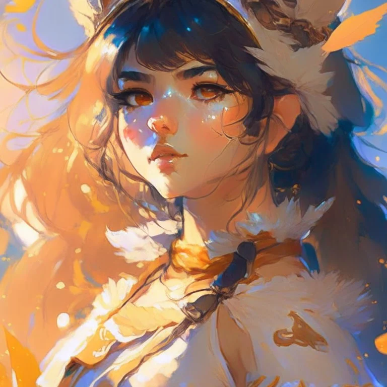 cute anime persian girl, key visual, glamour,sceane from princess mononoke movie, cute anime girl, dynamic pose, anime digital painting by loish + rossdraws + Pino Daeni, brush strokes, painterly, impressionist style, half painted, golden hour, digital art, 4k, full details