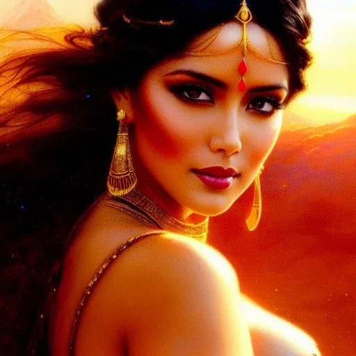 Drawing of beautiful face,busty Dejah Thoris,sweet stare,Mars,desert,minimal ancient armor, balanciaga fashion clothe painting by gaston bussiere, greg rutkowski, yoji shinkawa, yoshitaka amano, tsutomu nihei, donato giancola, tim hildebrandt, oil on canvas, cinematic composition, extreme detail,fit full head inside picture,16k