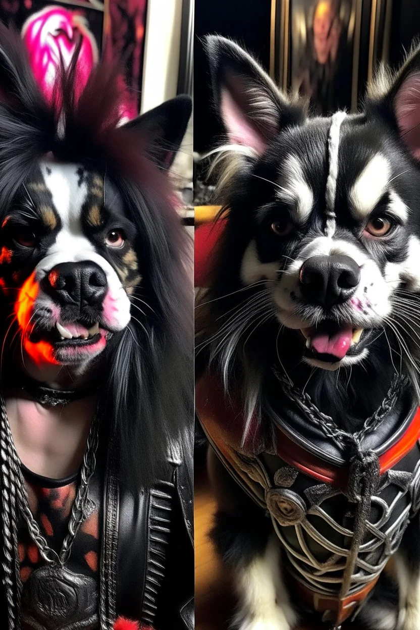 little dog , with the same make-up of the demon from the band KISS ,