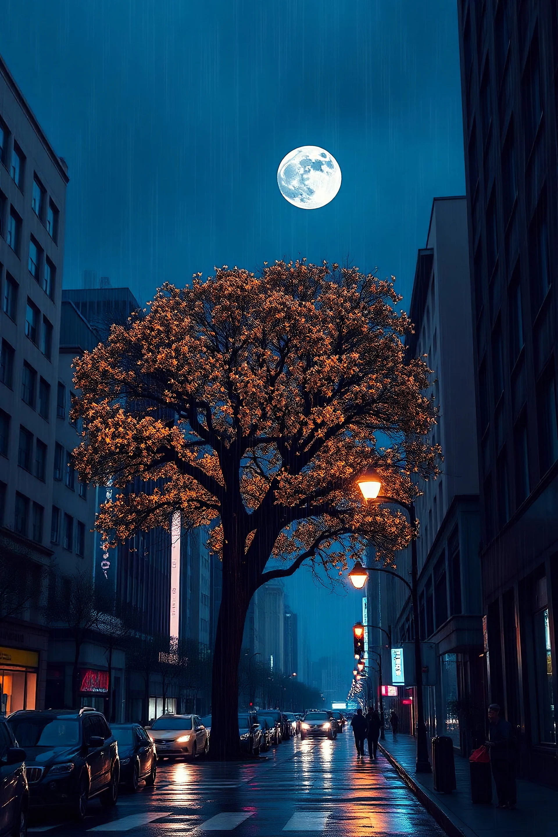 tree rain moon city digital pointing street