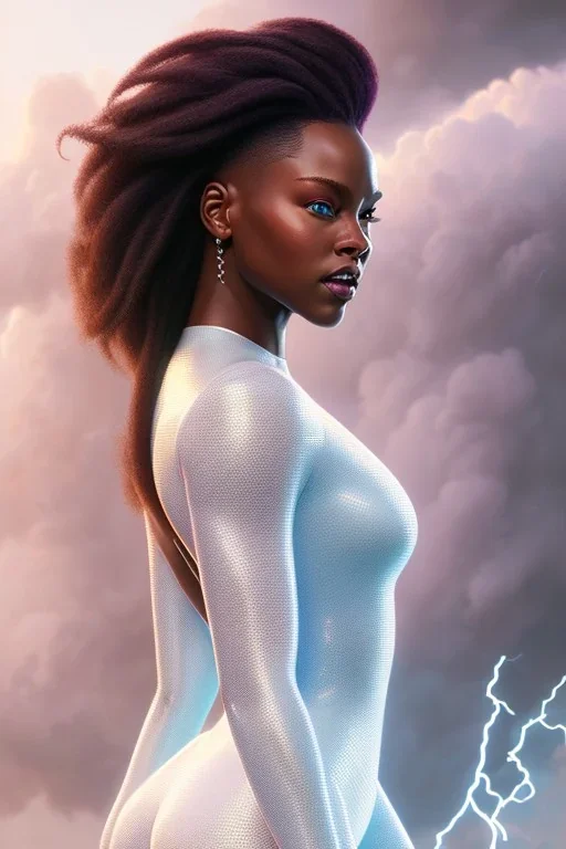 hyper realist, hyper detailed, stunningly beautiful Storm X-Men, athletic realistic body, by greg rutkowski, magali villeneuve, artgerm, wlop, rossdraws, concept art, digital painting