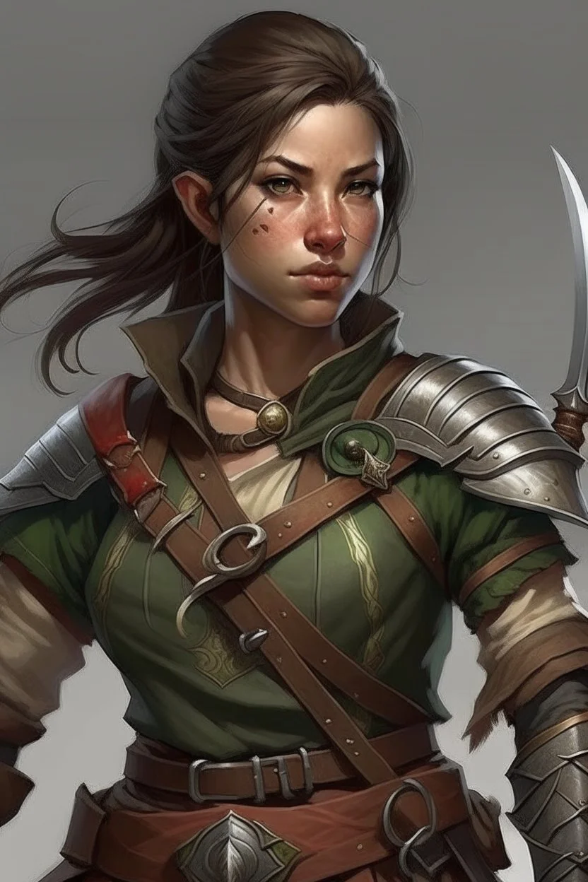 old large broad female half elf brown hair fighter