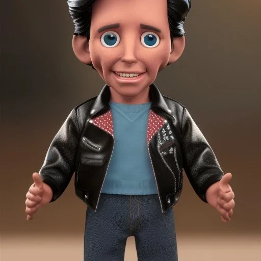 wide view young Fonz with black hair greaser figure doll 1983 (thumbs-up) (face) Forehead grin, fonzarelli, ((arnold's drive-in)) fonzie accurate