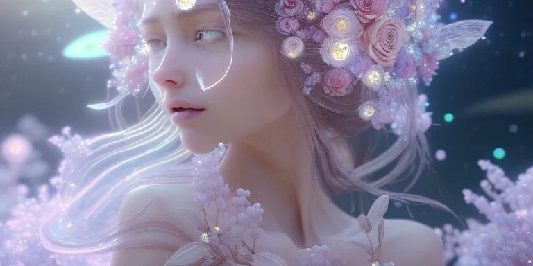 crystal subtle flower in a galactic ambiance beautiful fairy, transparent, delicate colors, in the foreground, full of details, smooth，soft light atmosphere, light effect，vaporwave colorful, concept art, smooth, extremely sharp detail, finely tuned detail, ultra high definition, 8 k, unreal engine 5, ultra sharp focus