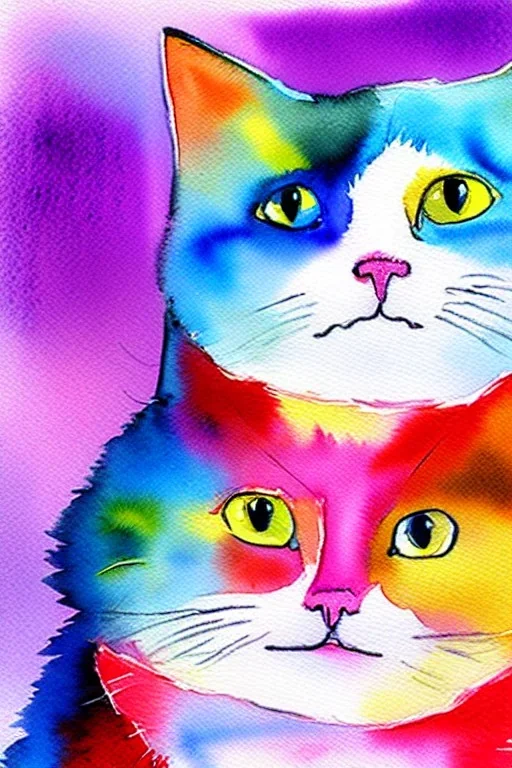 watercolor painting, happy cat, bright color,