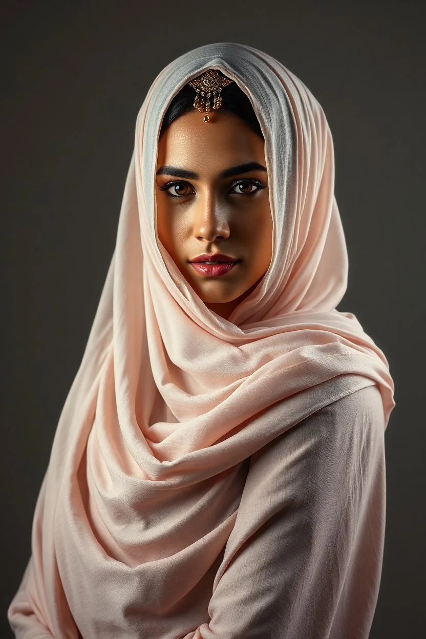 A woman Arabia full body , looking at the viewer, studio photograph, very aesthetic, highly detailed, brilliant composition, hyper realistic, photorealistic, subsurface scattering matt painting