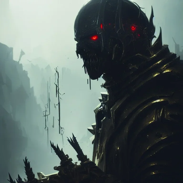 evil king in black metal armor, angry, emperious, 8k resolution concept art portrait by Greg Rutkowski, cyberpunk 2077