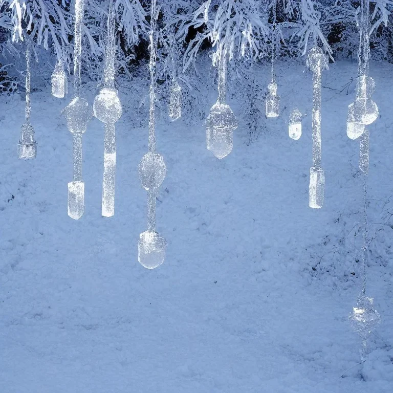 winter landscape, bells, glimmering, ice, crystals