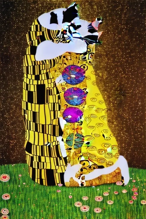 kissing cat, klimt, gold, gems, monet