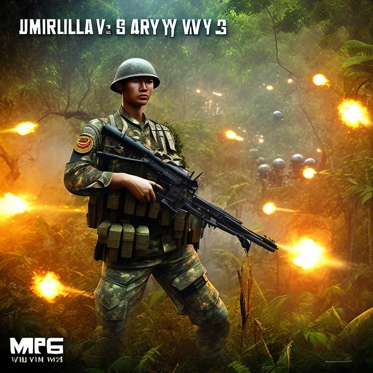 vietnam war. jungle. cd cover. bokeh. lens flare. warm lights. high detailed