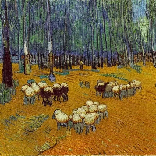 sheeps in forest Van Gogh