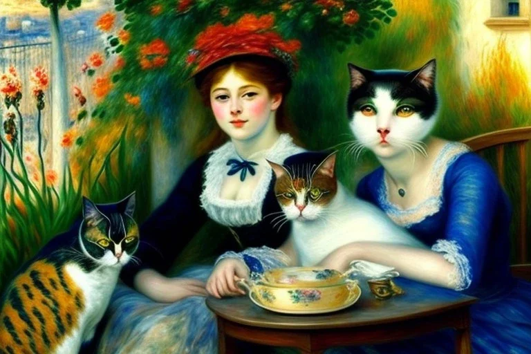 Two cats on a terrace. Auguste Renoir. Perfect eyes with perfect iris.