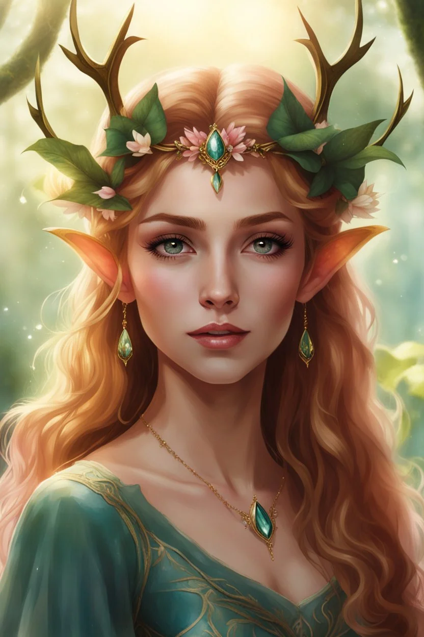 Pointed elven ears,Blonde hair ,Pink dress,Sparkling fairy wings,Very long golden hair,Fairy crown,pointed ears,elven ears,fairy wings,water lilies,sparkling,glittering,flowers,blossoms,golden crown,light pink dress