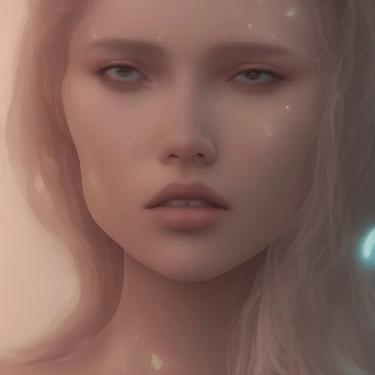 Sasha Luss using a VR headset close up ultra detailed face art cinematic in front a mirror and blue and red sky