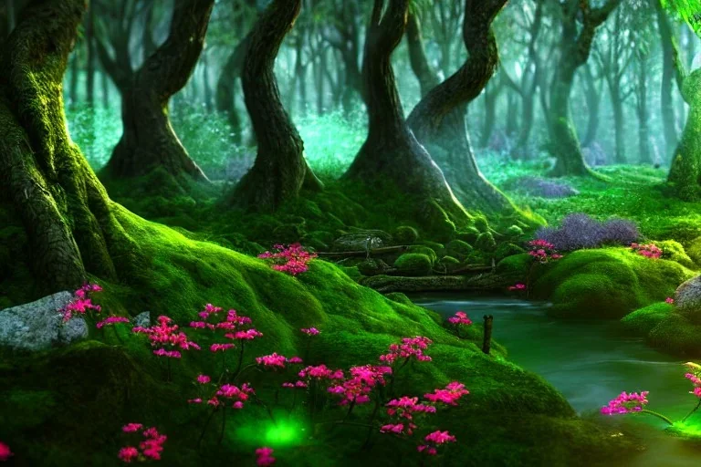 Immersive​ fantasy elven forest blossom river 4k full hd